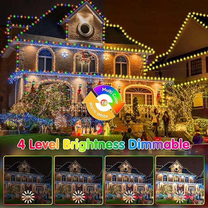 SAUIRS 403FT 1000 LED Christmas Lights Outdoor String Lights with 8 Modes Timer Waterproof Fairy Light Plug in for Outside Indoor Party Xmas Palm Tree Yard Wedding Decoration(Warm White to Multicolor)