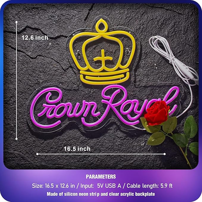 Crown Neon Sign for Wall Decor Beer Light Up Signs Whiskey LED Lights for Man Cave Bar Pub Store Party Club