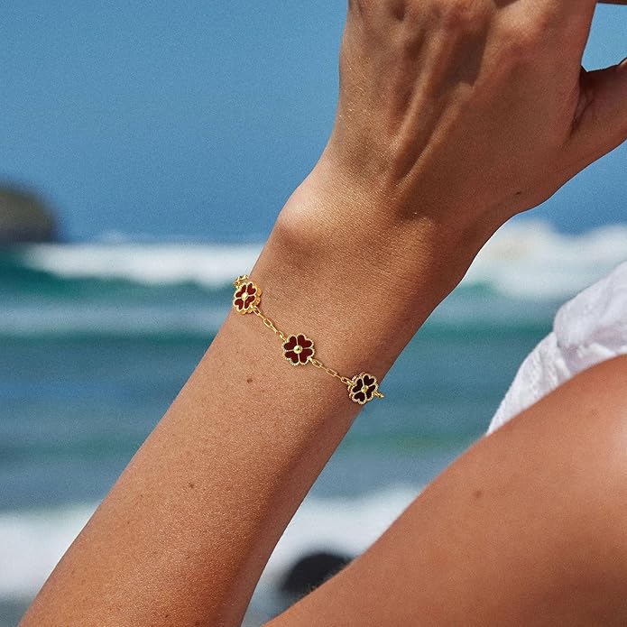14K Gold Plated Clover Bracelets for Women Flower Four Leaf Link Bracelets Trendy Jewelry Gifts for Women