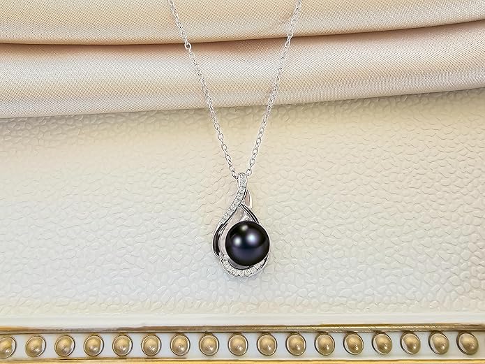 AAA+ 9mm Natural Black pearl necklace for women - Real pearl necklaces for women (18k gold platted 925 sterling Silver)- Wedding anniversary's gift for wife - Luxury birthday gifts for woman - Birthday gift for wife