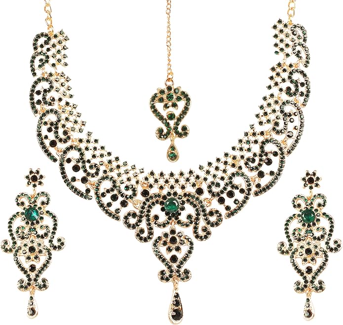 Touchstone Indian jewelry set for women bollywood gold jewellery wedding outfits necklace sets earrings bridal maang tikka fancy costume girls big desi accessories rhinestone in gold or silver tone