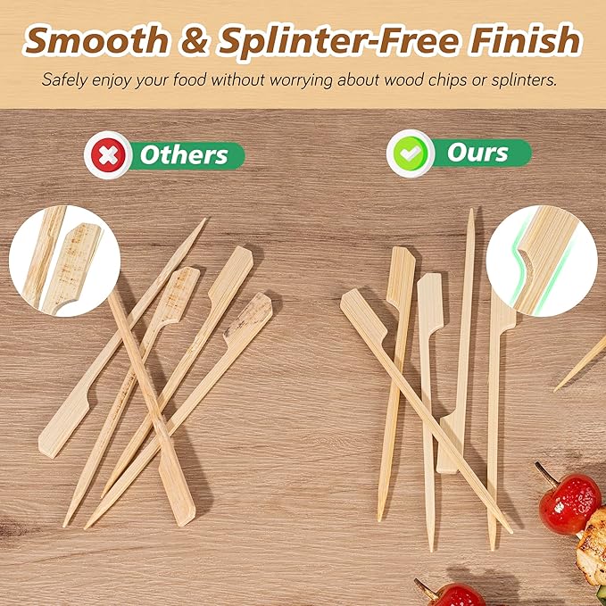 200pcs Bamboo Skewers for Appetizers, 4.7 inch Cocktail Picks, Mini Charcuterie Food Sticks for Party Fruit Kabobs, Martini Olive, Drinks, Small Sandwich Toothpicks, Wooden Paddle Skewer