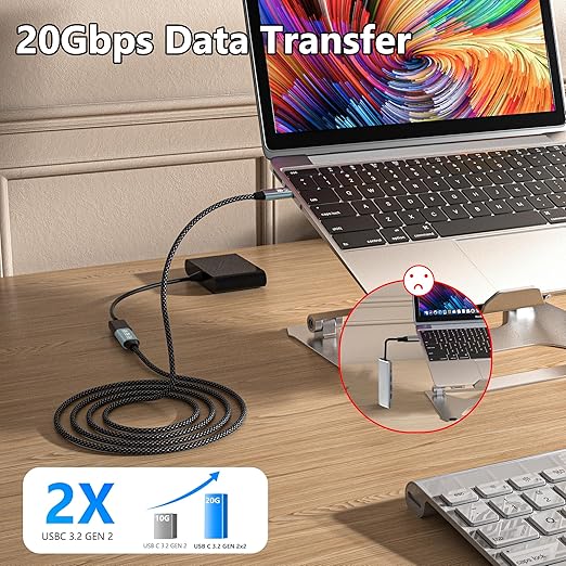 USB C Extension Cable 16.5FT, 20Gbps/100W USB3.2 Type C Extender Cord, 4K@60Hz Video Output Nylon Braided USB C Male to Female Extension Charging Cable Compatibility with Thunderbolt 4/3