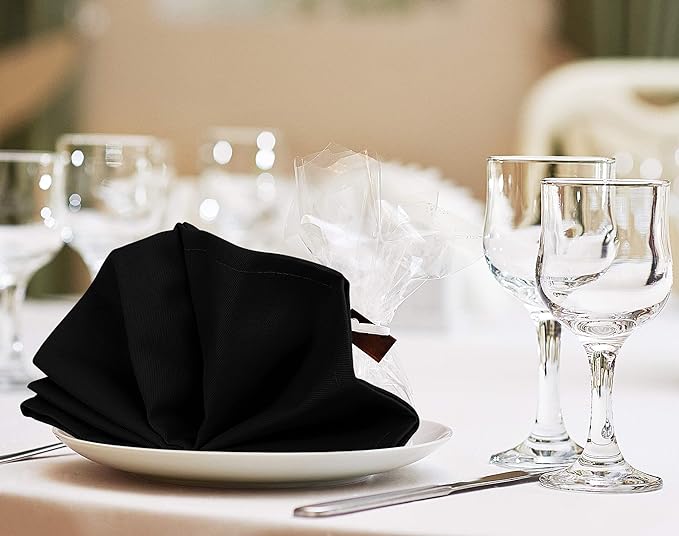 Utopia Kitchen Black Cloth Napkins [12 Pack, 18x18 Inch] Absorbent Cotton Blend Washable and Reusable for Dinner, Restaurant, Lunch, Wedding and Hotel