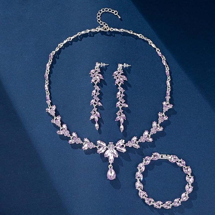 Wedding Jewelry Sets for Bride Bridesmaid Bridal Jewelry Set for Women Wedding Crystal Necklace Earrings Bracelet Set for Party Prom Jewelry
