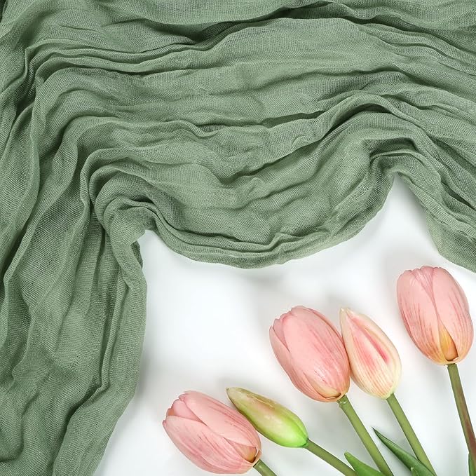 6 Pack Sage Green Cheesecloth Table Runner 10FT Boho Cheese Cloths Gauze Fabric Table Runners 120 Inch Rustic Sheer for Wedding Birthday Party Baby Shower Centerpiece Home Decorations