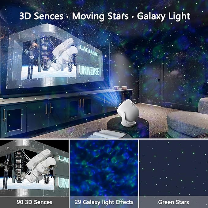 3D Galaxy Projector, AIRIVO 3D Visual Star Projector with 90 3D Scenes, Planetarium Projector with Bluetooth Speaker, Moving Stars, Night Light Projector for Room Decor, Kids Adults, Christmas Gifts