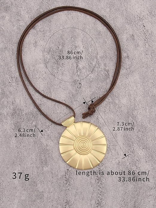 Boho Leather Necklace Women Bohemian Brown Circle Pendant Necklace Choker Long Necklaces for Women Boho Ring Large Pendant