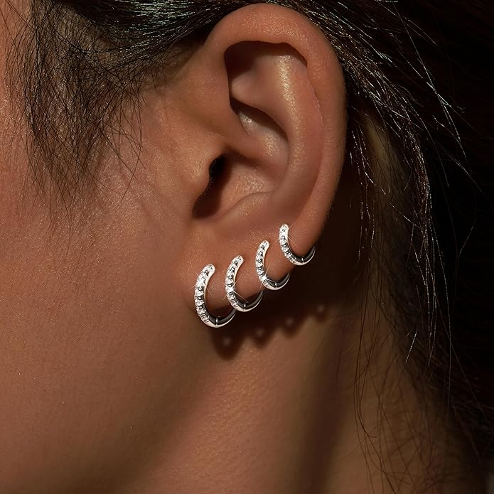 Small Gold Huggie Hoop Earrings Set for Women Men Hypoallergenic 14K Plated Stack Cartilage Earrings, Multiple Piercing Lightweight Mini Thin Cute Dainty Trendy Jewelry Set Christmas Gifts for Women