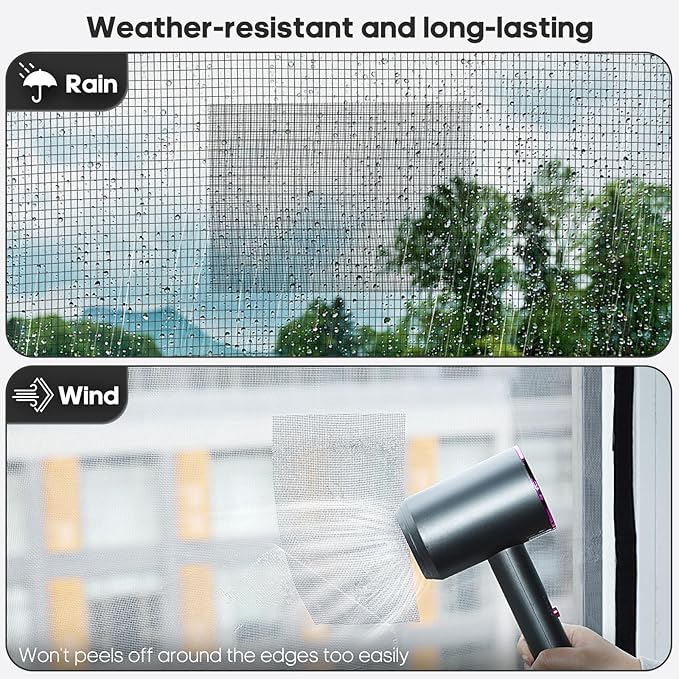 5" x 7" Grey/Black Screen Repair Kit, 6 PCS Window Screen Patch Repair Tape for Mesh Window Door, Strong Adhesive Fiberglass Mesh Patch Tape