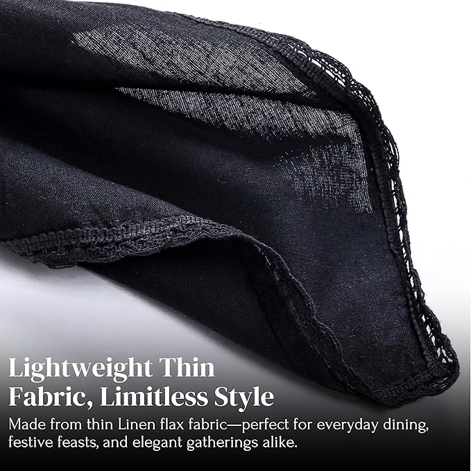 Ramanta Home Linen Flax Cloth Napkins Set of 12| 18x18 Inch | Premium Cotton Linen Flax Lace Soft & Durable | Washable Ideal for Everyday Use Parties Thanksgiving Christmas Halloween Black