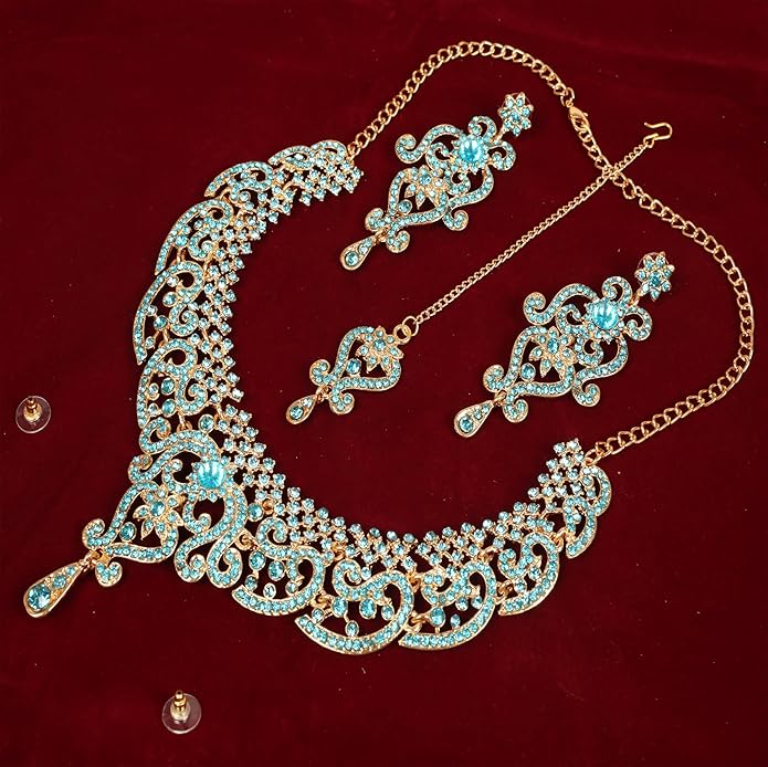 Touchstone Indian jewelry set for women bollywood gold jewellery wedding outfits necklace sets earrings bridal maang tikka fancy costume girls big desi accessories rhinestone in gold or silver tone