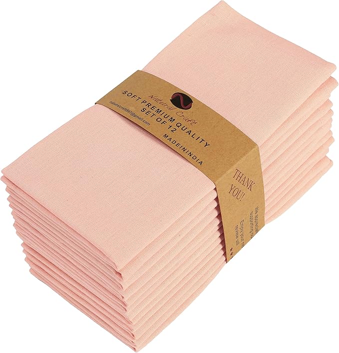 Cloth Napkins Set of 12 Cotton Linen 18x18 Inch - Soft Durable Washable - Ideal for Farmhouse Party Wedding Spring Summer Easter - Perfect Everyday Use Table Linen - Peach, Pack of 12