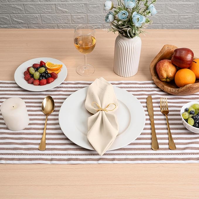 Blue Needles Set of 6 Hemstitch Linen Napkins 100% Cotton Cream Cloth Dinner Napkins 18x18 inches, Soft, Reusable, Absorbent, Washable, Ideal for Fall Thanksgiving Events, Parties & Everyday Use