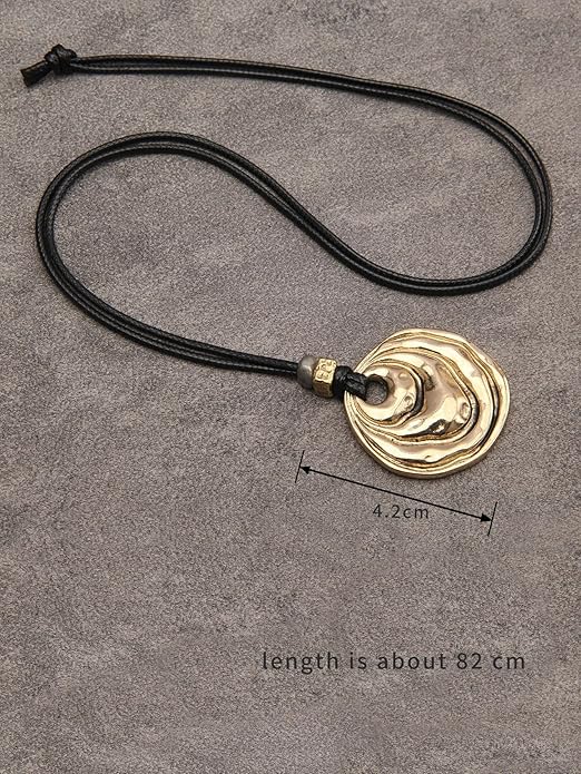 GelConnie Boho Necklaces for Women Vintage Silver Circles Long Pendant Necklace Cowgirl Sweater Necklace Adjustable Leather Choker Necklace for Women