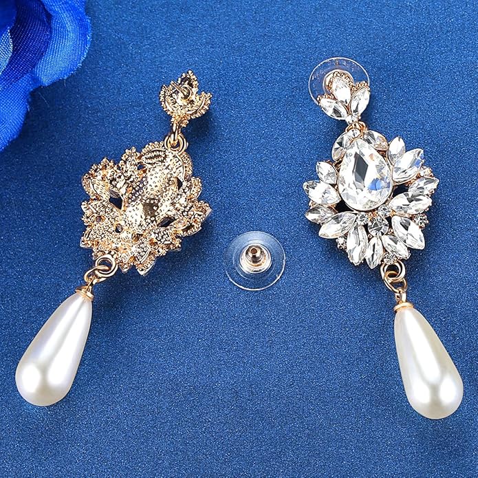 mecresh Flower Teardrop Bridal Wedding Dangle CZ Earrings in Silver/Gold Tone for Women Girl Bride Gift …