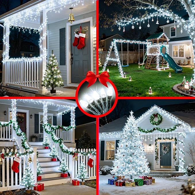 750 LED 240FT Christmas String Lights Outdoor, 12 Pro Modes and Timer Memory & Brightness, Plug in Waterproof Dark Green Wire Twinkle Light for for Xmas Yard Tree Wedding Party Decor (Cool White)