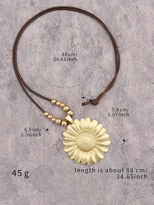 Boho Leather Necklace Women Bohemian Brown Circle Pendant Necklace Choker Long Necklaces for Women Boho Ring Large Pendant