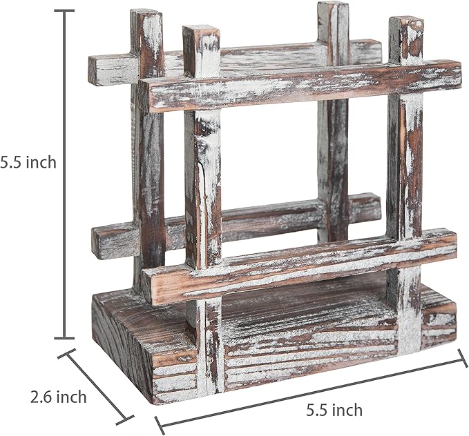 MyGift Farmhouse Rustic Torched Wood Napkin Holder for Table with Cross-Corner Design