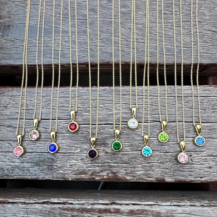 14K Gold-Plated Women's Double-Layer Birthstone Necklace Delicate Round Birthstone Pendant with a Simple Necklace, a Birthday Gift for Women Teenage Girls