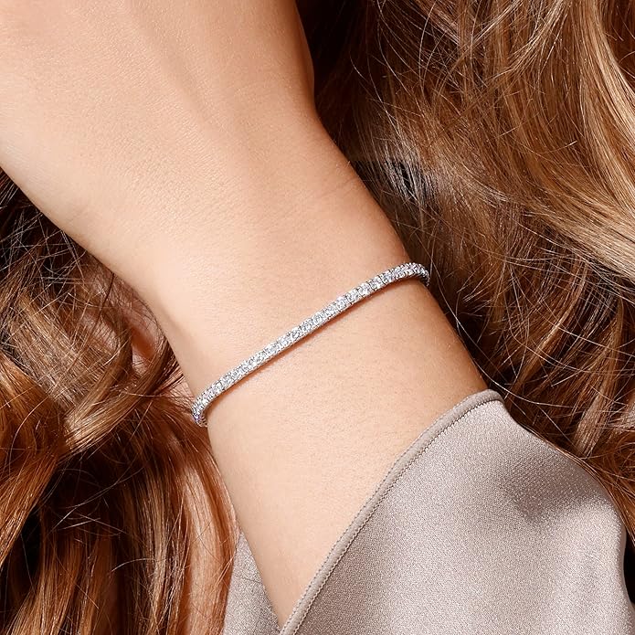 14K White Gold Tennis Bracelet With 3.00-5.00 TCW Lab Grown Diamond, 6.5"/7" Length, IGI Certified, Classic Diamond Bracelet, 4 Prong (E-F Color, VVS-VS), Tennis Bracelet For Women, Fine Jewelry