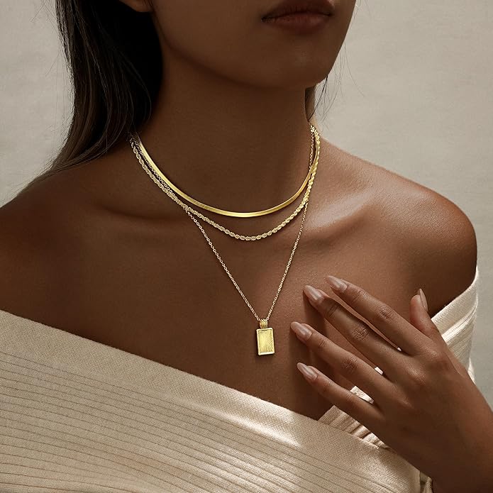 Layered Gold Silver Necklaces for Women, Stackable Stack 14K Real Gold Plated Silver Chain Necklace Diamond Circle CZ Layering Pendant Necklaces Trendy Gold Jewelry Set Gifts