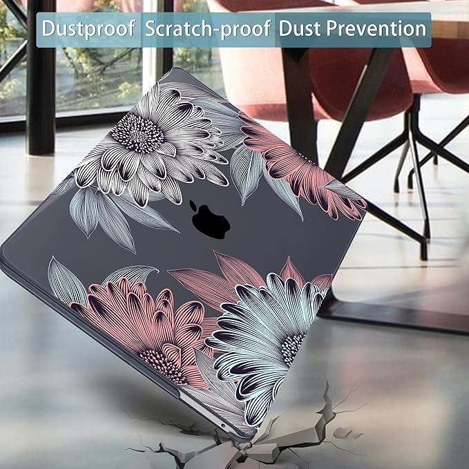 Mektron for MacBook Air 13 Case A1466/A1369 (2010-2017 Release), Snap-on Plastic Hard Shell Cover for MacBook Air 13.3 inch with Keyboard Cover,Blooming Chrysanthemums