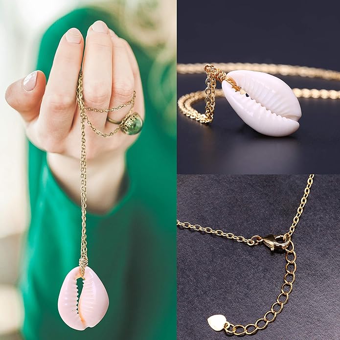 Natural Seashell Shell Scallop Pendant Choker Necklace Adjustable 18K Gold Plated Cable Chain Handmade Jewelry for Women Girls
