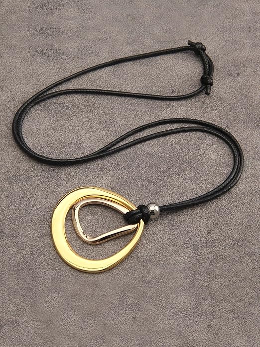 GelConnie Boho Necklaces for Women Vintage Silver Circles Long Pendant Necklace Cowgirl Sweater Necklace Adjustable Leather Choker Necklace for Women