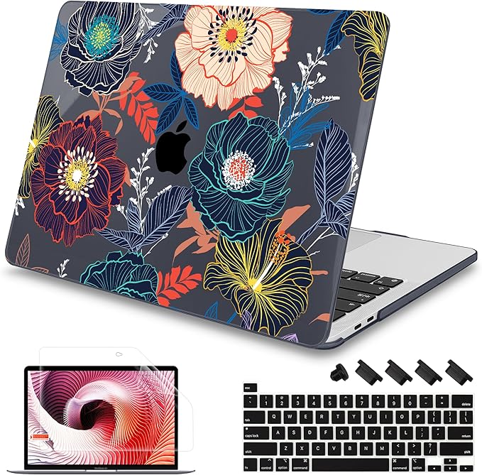 Mektron for MacBook Pro 16 inch A2141 Case 2020 2019 Release with Retina Display & Touch Bar & Touch ID, Plastic Hard Shell Cover Keyboard Skin Screen Protector Dust Plug，Dahlia Flowers