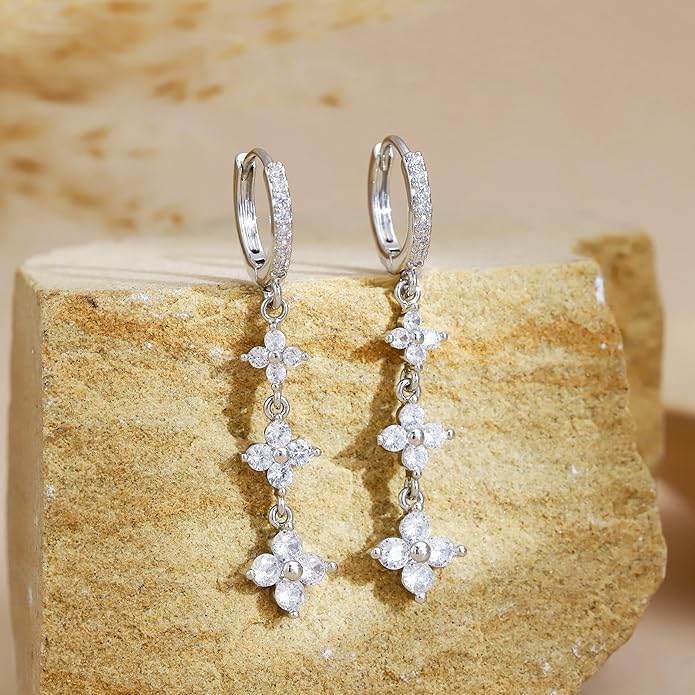 Dangle Earrings For Women Trendy 14K Gold Plated Drop Silver Long Dangling Dainty CZ Simple Hanging Jewelry