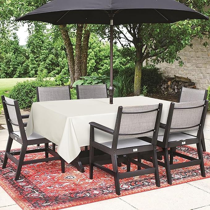 SARAFLORA Outdoor and Indoor Tablecloth-60x120 inch Beige, Wrinkle Free Washable Waterproof Table Cloth with Umbrella Hole and Zipper Rectangle Table Cover for Spring/Summer/Patio/Picnic/BBQS/Party