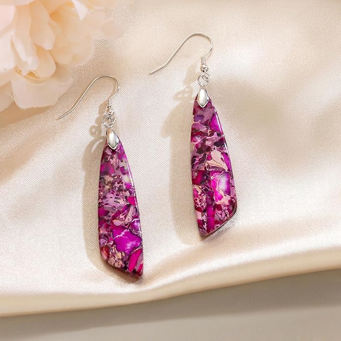 SELOVO Jasper Stone Earrings for Women Trendy Dangle Earrings Fishhook Drop Earrings