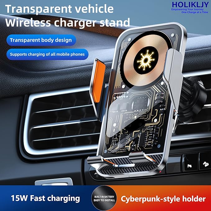 Car Phone Holder Charger Wireless Cell Phone Car Mount - 15W Fast Charging Auto-Clamping Air Vent Car Phone Mount Charger for iPhone 16 Pro Max 16 15 14 13 12 Pro and Sumsung Galaxy Series