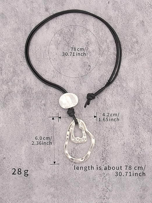 Boho Leather Necklace Women Bohemian Brown Circle Pendant Necklace Choker Long Necklaces for Women Boho Ring Large Pendant
