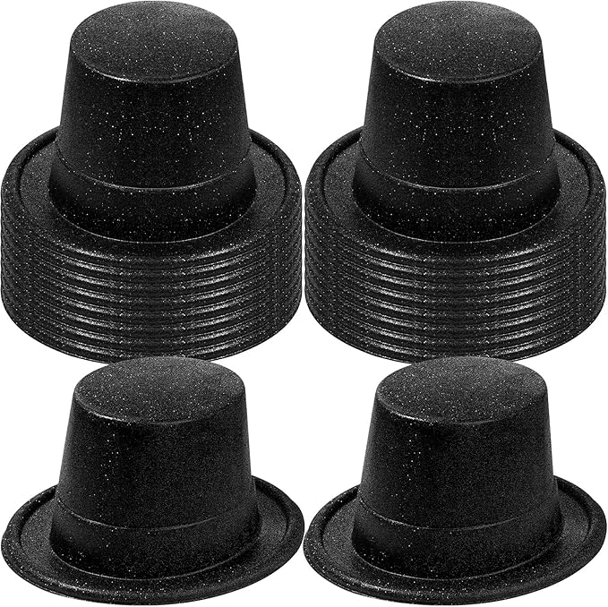 Hillban 50 Pack Glitter Top Hats Bulk Happy New Year Shiny Magician Top Hat for Adults Costume Party