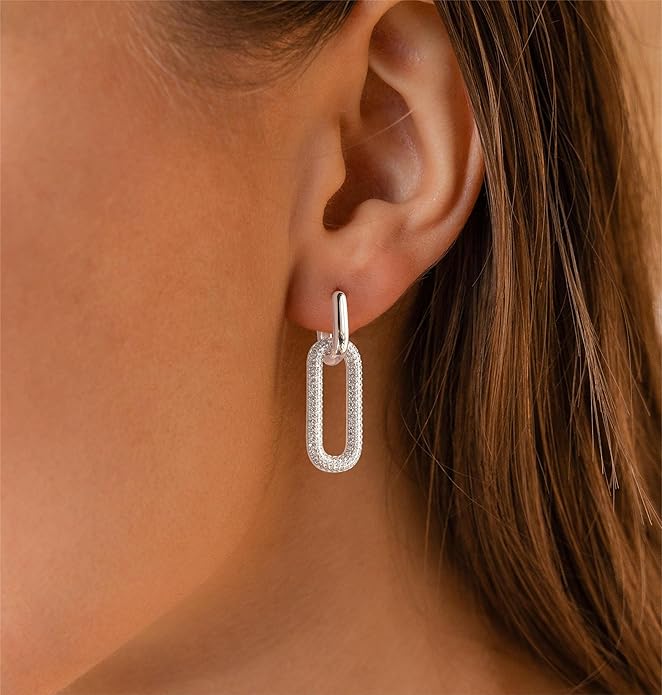Gold Earrings for Women Trendy, Simple Dainty 14K Gold Plated Paperclip Square Chain Link Dangle Hoops Earrings Pin Stud Huggie Earrings Lightweight Hypoallergenic Minimalist Aesthetic Gold Jewelry for Christmas Gifts