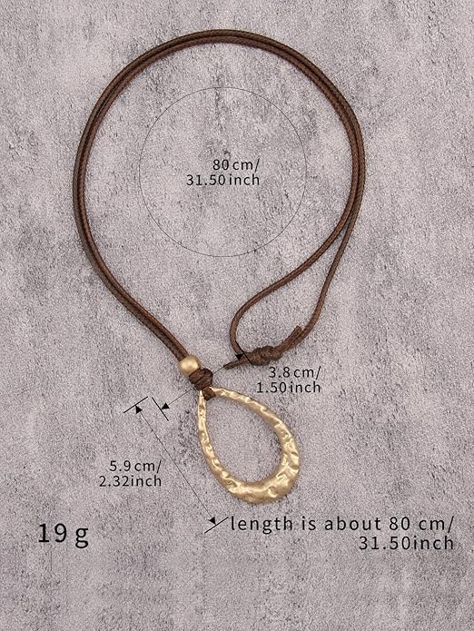Boho Leather Necklace Women Bohemian Brown Circle Pendant Necklace Choker Long Necklaces for Women Boho Ring Large Pendant