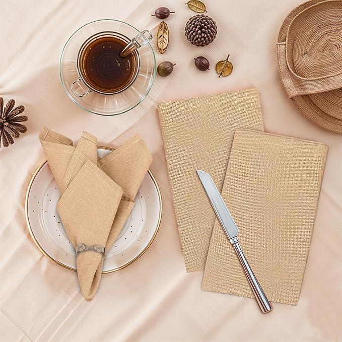 Ruvanti Cloth Napkins Set of 12, 18x18 Reusable Napkins Cloth Washable, Soft & Durable Table Napkin, Poly Cotton Fabric Dinner Napkins for Parties, Christmas, Thanksgiving, Weddings - Honey
