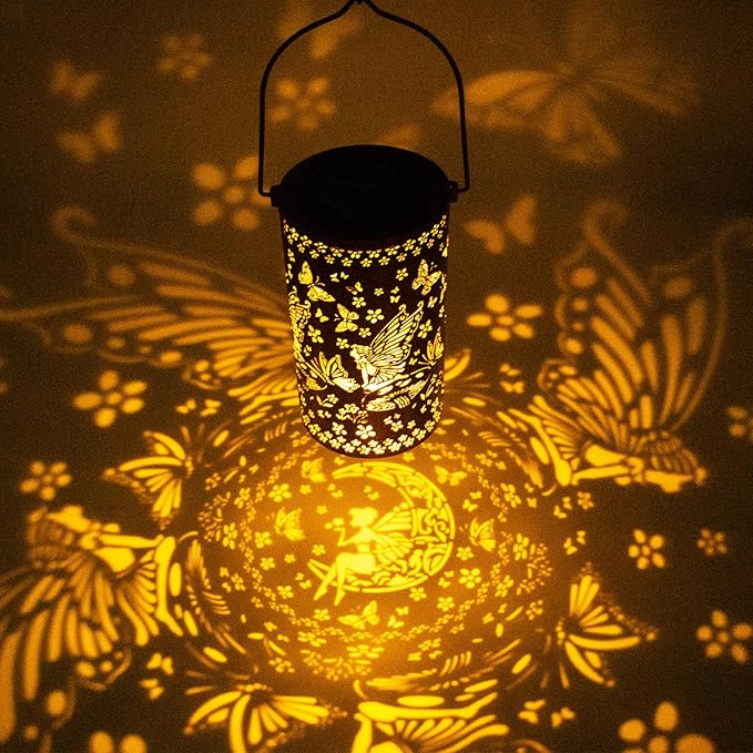 Solar Lanterns Outdoor Hanging Lantern Lights,Fairy Metal Decor Lanterns-Waterproof LED Decorative Light for Garden Patio Yard Lawn Backyard Front Porch as Gifts for Mom Grandma Women