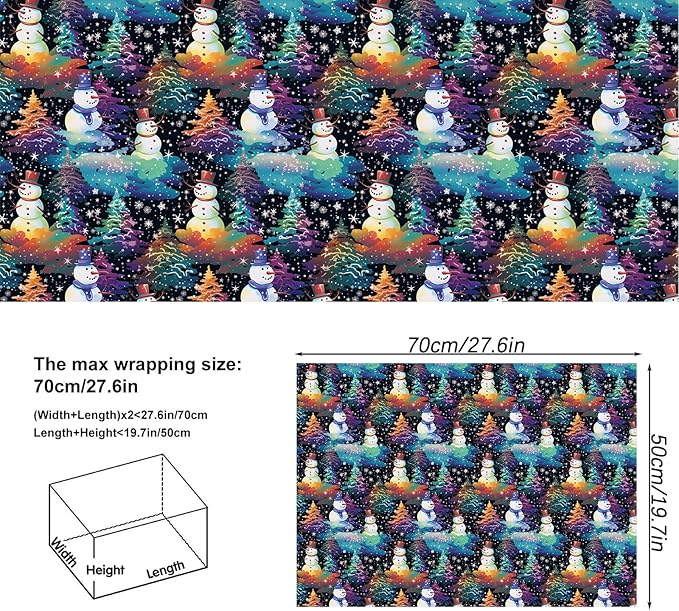 Vnaaem Christmas Wrapping paper for Boys Girls Kids - Rainbow Xmas Gift Wrap with Snowflakes Tree Snowman Reindeer Design for Christmas Holiday - 20 X 28Inches Per Sheet(8 Pack)
