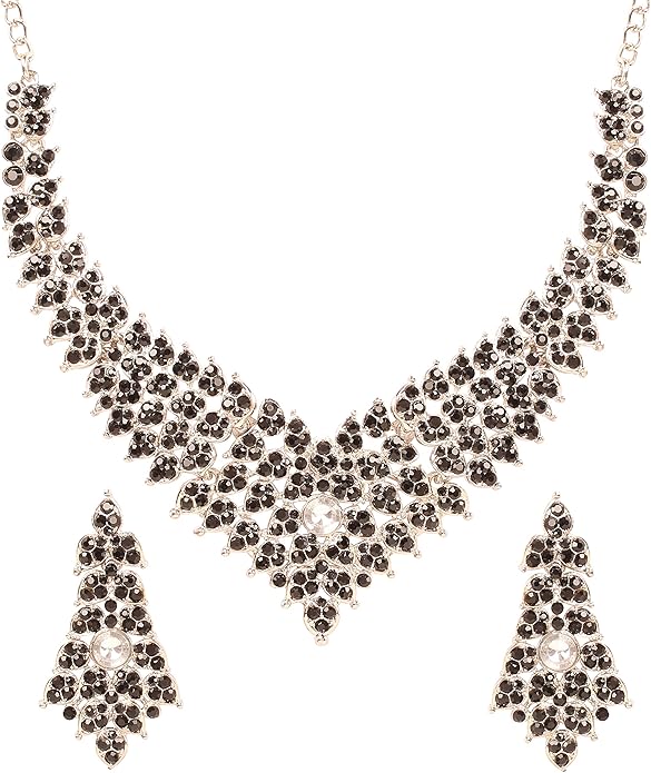Touchstone Indian Bollywood Tinsel Town Traditional Western Taste Studded Diamond Look Rhinestones Designer Bridal Jewelry Necklace Set for Women