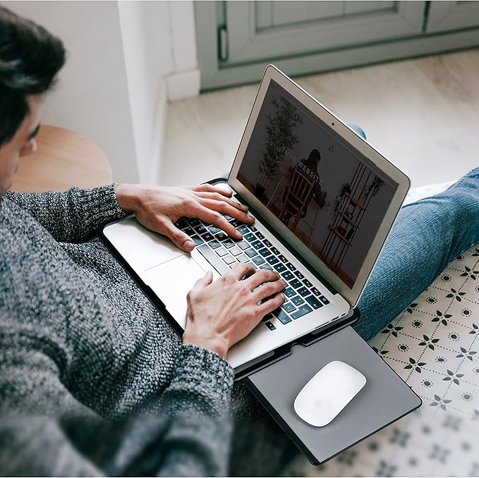 EHO Laptop Lap Pad - Laptop Stand Pad w Retractable Mouse Pad Tray, Anti-Slip Heat Shield Tablet Notebook Computer Stand Table w/Sturdy Stable Cooler Work Surface for Bed Sofa Couch or Travel