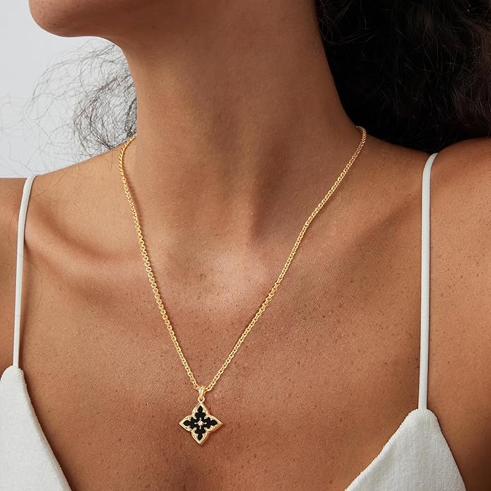 Fettero Gold Clover Necklace for Women Dainty 14K Gold Plated CZ Pendant Necklace Adjustable Chain Choker Charm Colorful Clover Pendant Lucky Necklaces for Women Jewelry