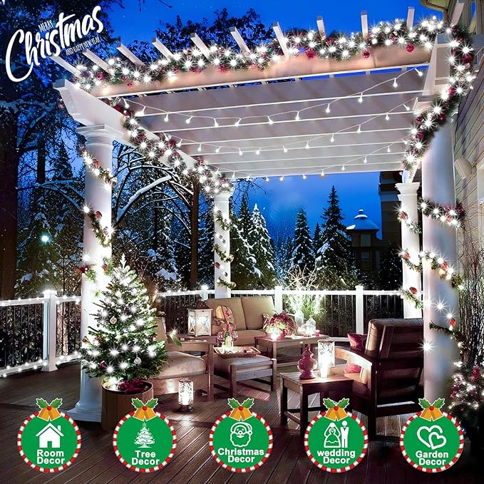 SAUIRS 190FT 500 LED Christmas Lights Outdoor String Lights with 8 Modes Timer Waterproof Fairy Light Plug in for Outside Indoor Party Xmas Palm Tree Yard Wedding Decorations(Cool White)