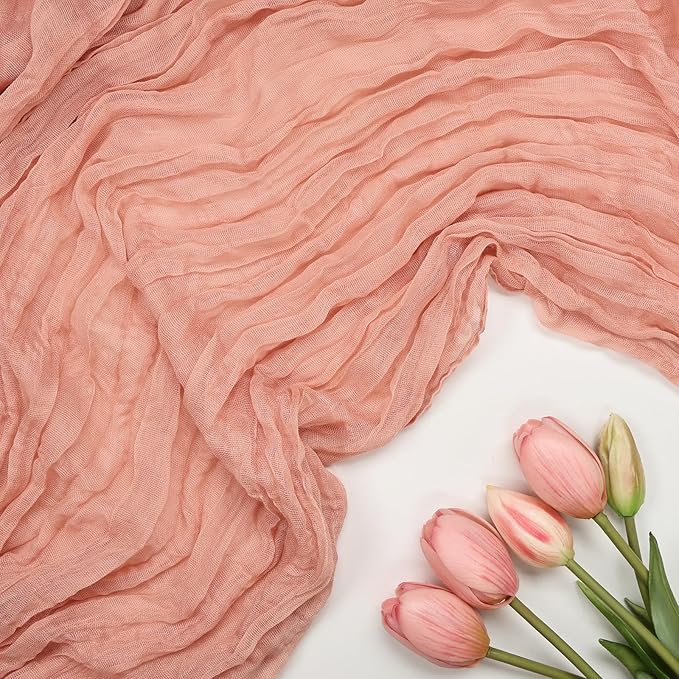 12 Pack Peach Cheesecloth Table Runner 10FT Boho Cheese Cloths Gauze Fabric Table Runners 120 Inch Rustic Sheer for Wedding Birthday Party Baby Shower Centerpiece Home Decorations