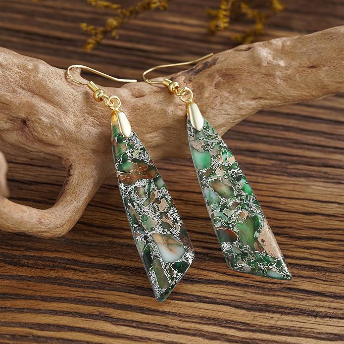 Boho Women Natural Stone Earrings Unique Healing Imperial Jasper Gemstone Energy Hypoallergenic Lightweight Dangle Drop Earrings Multiple Styles Earrings Jewelry for Birthday Party Gift