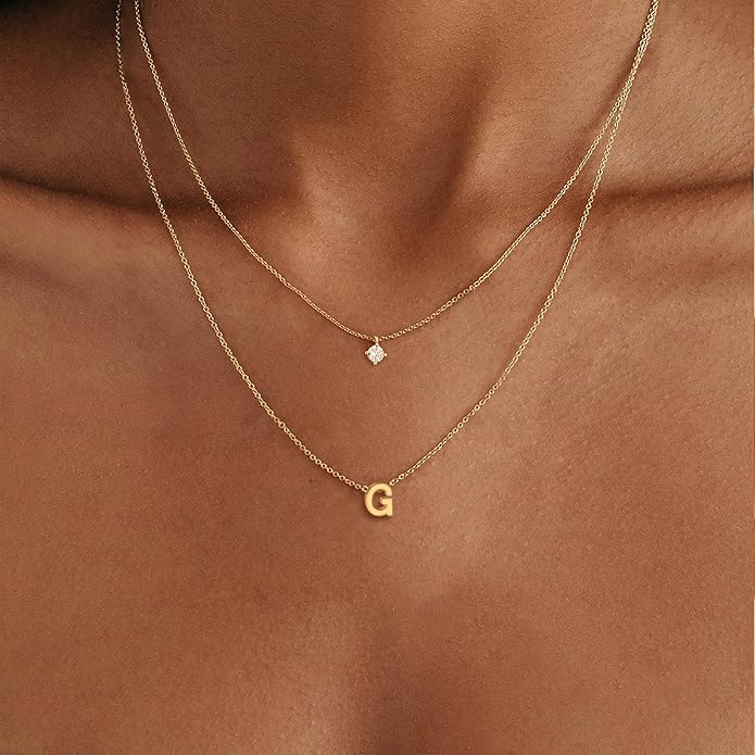 Layered Initial Necklaces for Women, 14k Gold Plated Letter Necklace Set Dainty Gold Initial Necklace Stack Cute Layering Choker Necklaces for Women Trendy Fashion Jewelry