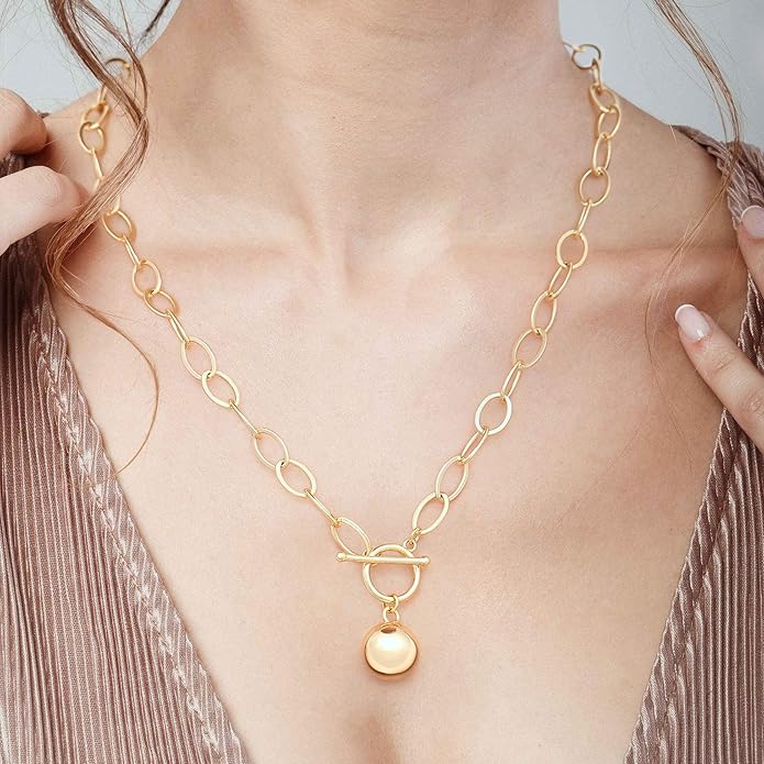 Aobei Pearl 18K Gold Plated Moon Star Lion Evil Eye Love Heart Cross Pendant Necklace Medallion Paperclip Chian Choker Layering Jewery for Women