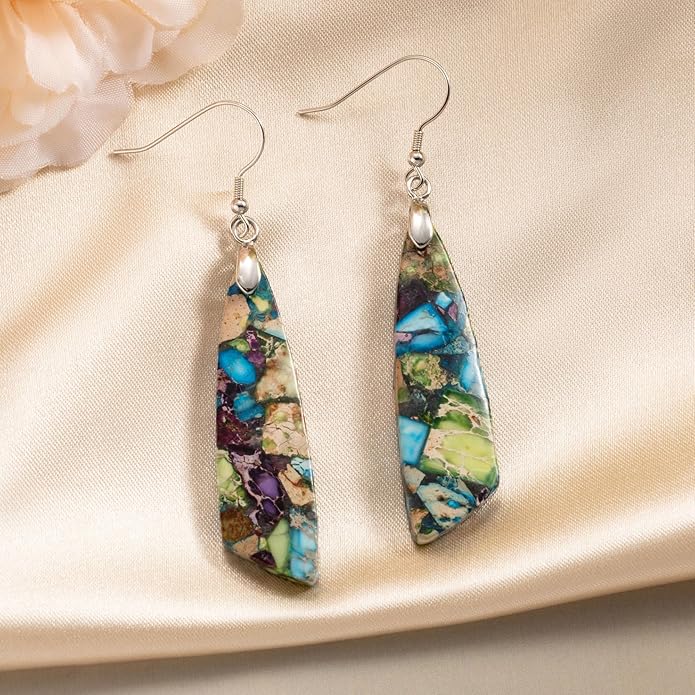 SELOVO Jasper Stone Earrings for Women Trendy Dangle Earrings Fishhook Drop Earrings